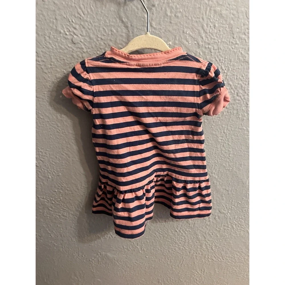 Ralph Lauren Shirt Dress Girls 9m Months Pink & Blue‎ Striped Pony Logo Ruffles